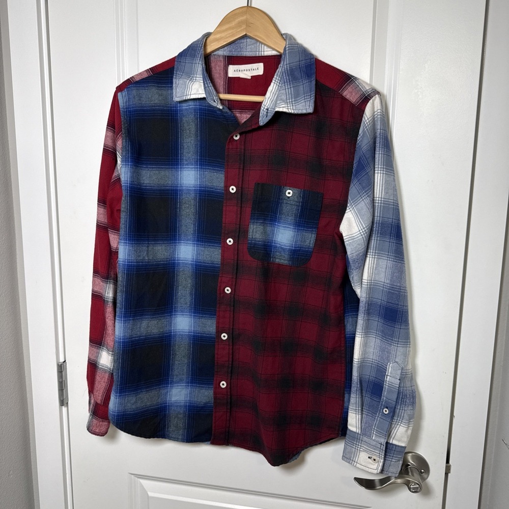 Aeropostale Patchwork Flannel Button Up Small